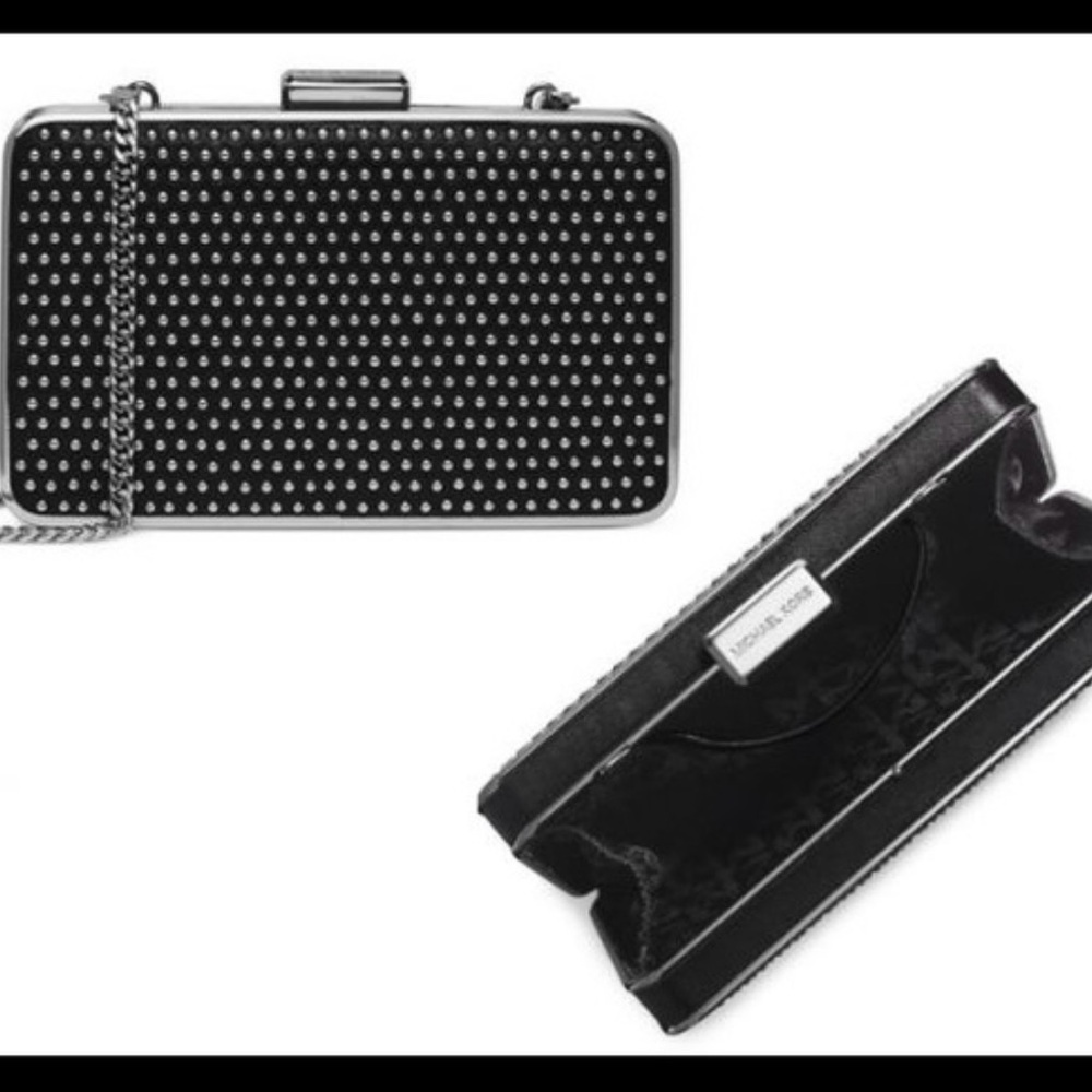 Black Studded Box Clutch with Chain Strap